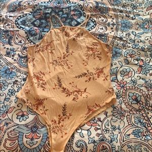 Bodysuit Crop Top with Chinese Flower Pattern